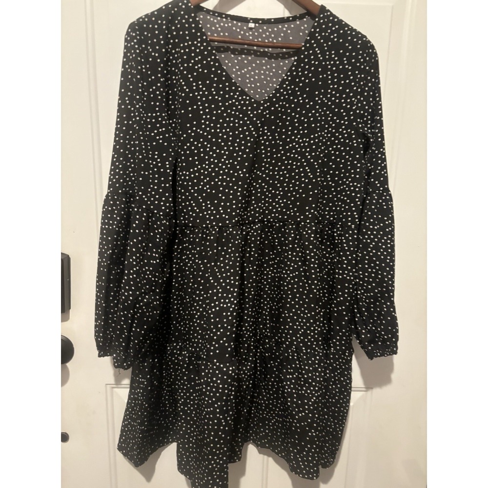 Dress Polka Dot Women's Loose Black And White Ruffle Long Sleeve